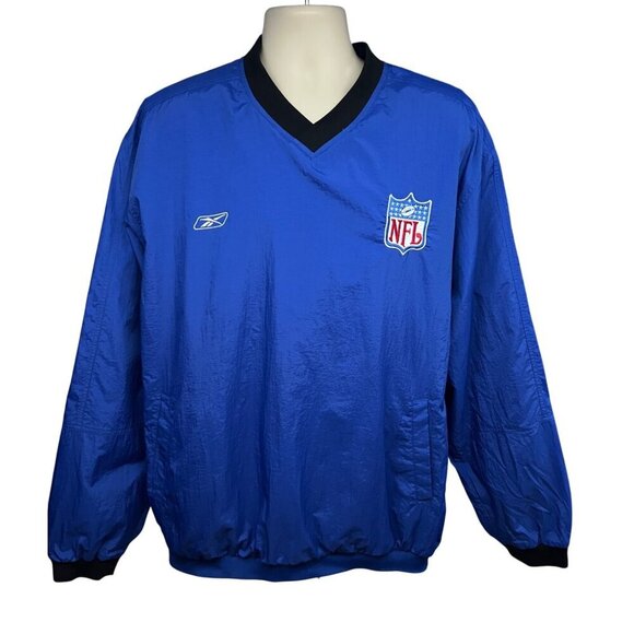 NFL Reebok Vintage 90s Mens Blue Windbreaker V-Neck Pullover Jacket XL Pockets
